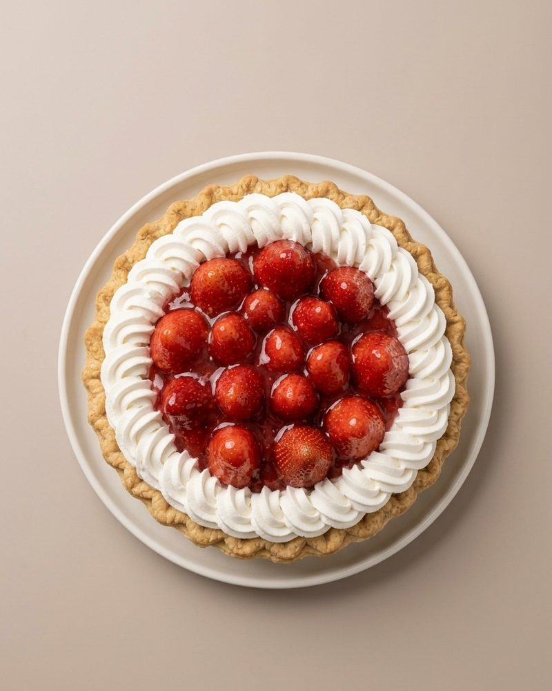 El mismo pie de fresas visto desde arriba sobre fondo beige